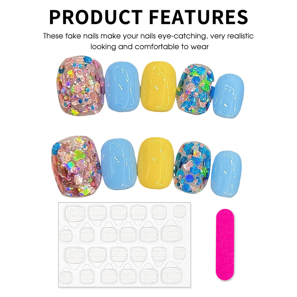 Roc-Electron (L) Glitter Short Fake Nails - Chip & Smudge Proof