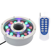LED Fountain Ring Light IP68 Waterproof RGB Color Changing 12W 24V Stainless Steel with Remote