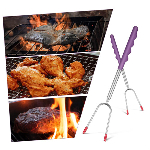 BBQ Fork Set 8pcs Adjustable Dual Prong Meat Carving Fork with Long Handle for Camping Grill 2