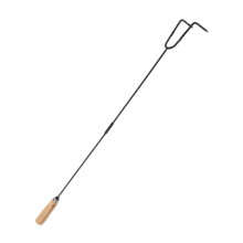 Fire Pit Poker 33 Inch Long Handle Wrought Iron Log Hook with Heat Resistant Wooden Grip