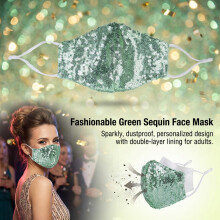 (Green, Adult Size) Party Sequins Mask - Lightweight & Comfortable