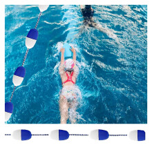 Pool Lane Rope with Stainless Steel Hooks, 82ft Visibility Blue White Swimming Pool Safety Float Line
