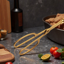 (Double hole gold) Heavy Duty Stainless Steel BBQ Tongs for Kitchen