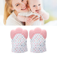 2pcs Baby Silicone Teething Gloves Pink, 7x10x4cm, For Ages 3+