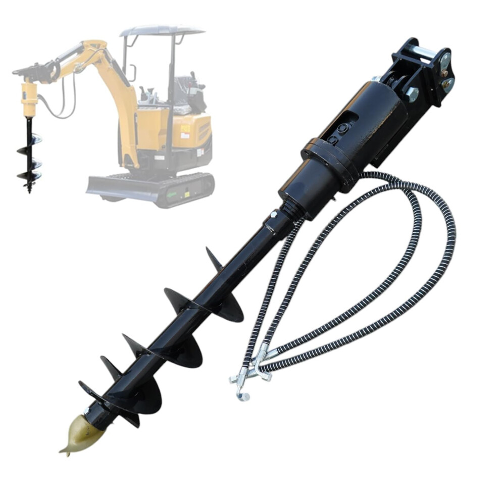 Mini Excavator Auger Drill Attachment 200Mm Hydraulic Bit For 0.8Â1.5 Ton With 2 Hoses 9092120404678