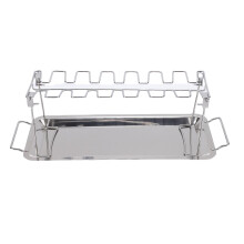 Foldable Stainless Steel Grill Rack with 12 Slots and Removable Drip Tray for Chicken Drumsticks BBQ
