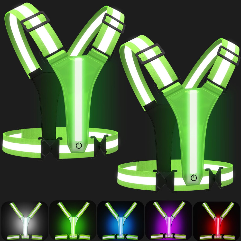 Led Reflective Vest With Rechargeable Lights, 360 Visibility Safety Vest For Night Running Cycling, Adjustable Fit, 2 Pack Green 9053599694939