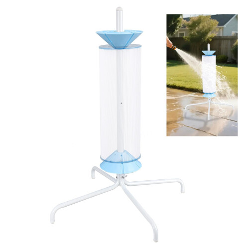 Pool Filter Cleaning Tool with Upright Automatic Rotary Stand, WaterSaving RustResistant Frame