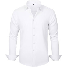 (White, XXL) Men's Slim-fit Long-sleeve Solid Color Simple Business Casual Shirt