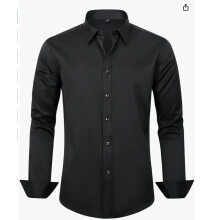 (Black, XS) Men's Slim-fit Long-sleeve Solid Color Simple Business Casual Shirt