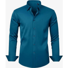 (Peacock Blue, 3XL) Men's Slim-fit Long-sleeve Solid Color Simple Business Casual Shirt