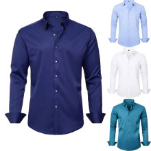 (Black, XL) Men's Slim-fit Long-sleeve Solid Color Simple Business Casual Shirt
