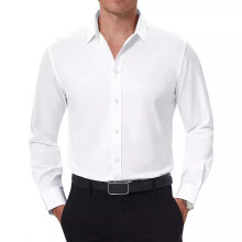 (White, 4XL) Men's Slim-fit Long-sleeve Solid Color Simple Business Casual Shirt