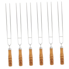 BBQ Skewers Set, Stainless Steel Double Prong with Wooden Handle for Outdoor Grilling, 6pcs