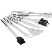 Stainless Steel BBQ Grill Set 6Piece Barbecue Tool Set with Ergonomic Handles Easy Clean White Case