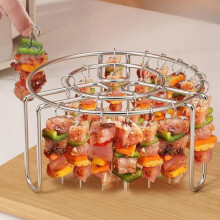 Air Fryer Skewer Rack Stainless Steel Vertical Holder with 12/24 Skewers for Even Cooking