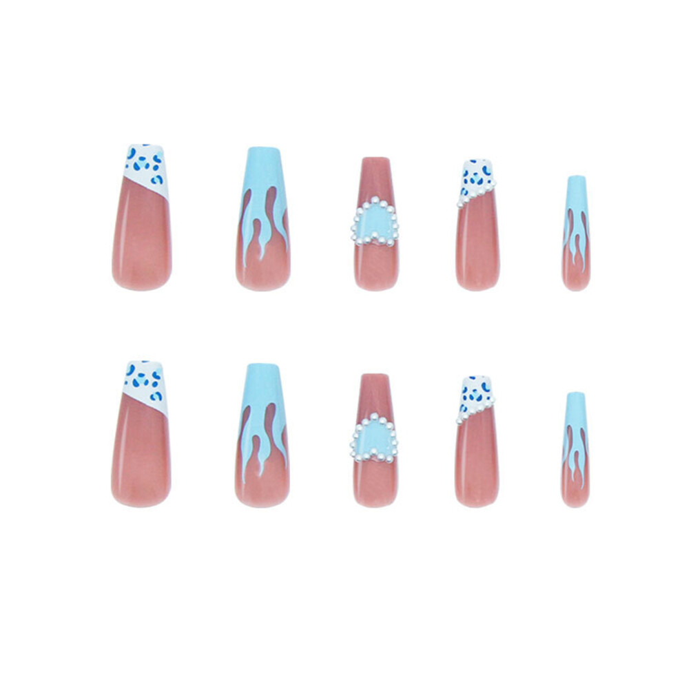 Creation-3C 24Pcs Blue Flame False Nails, Long Wear Manicure Patches