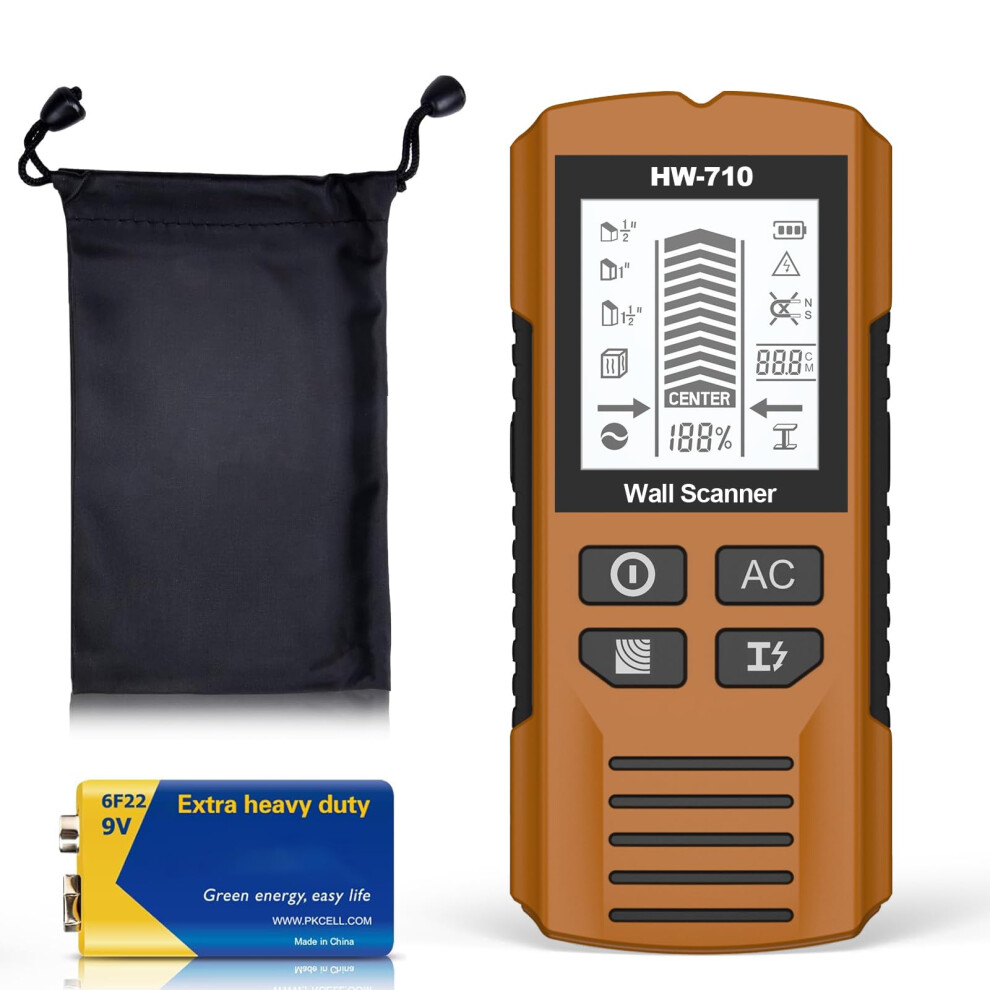Multifunctional Stud Finder Wall Scanner With Hd Lcd Display, Audio Alert And Metal Wood Ac Wire Detection (Yellow) 9073542491583