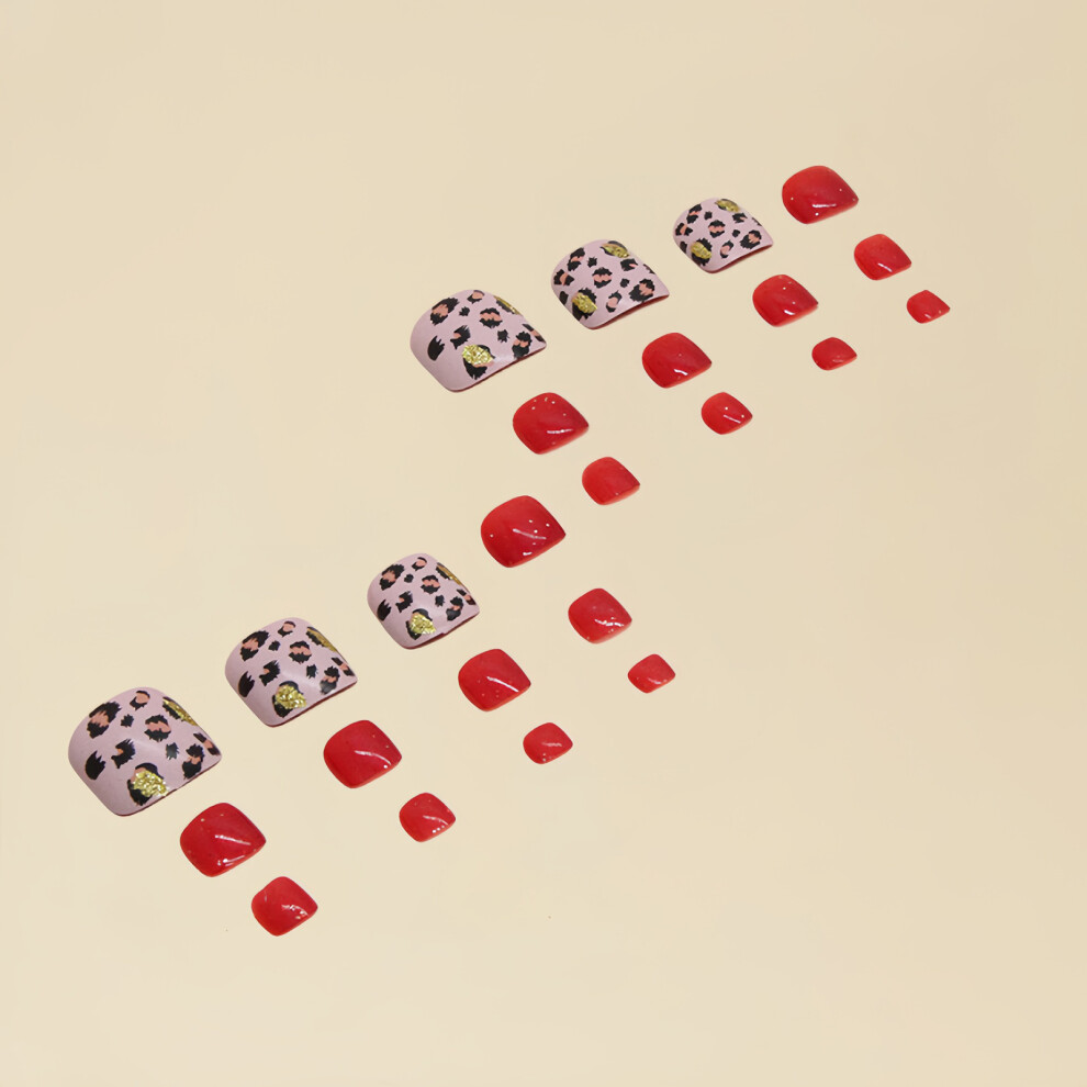 Roc-Electron Pink,Red Chic Pink & Red Square Press-On Toenails