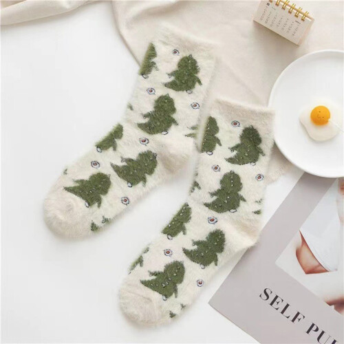 (Dinosaur) Women\'s Soft Fluffy Cow Socks - Black & White Spots