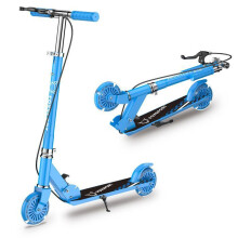 Kinderroller - FOXSPORT - Faltbar - 2 Leuchtrollen - Handbremse - Höhenverstellbarer Lenker mit 3 Stufen - Tragfähigkeit 100 kg - Blau