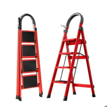 Escabeau - Sieben - 4 Stufen - Klappbar - Rutschfest - Belastung 150KG - Rotes Stahl
