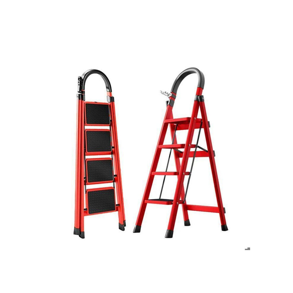Step Stool - Seven - 4 Steps - Foldable - Non-Slip - Load 150Kg - Red Steel 721691418744