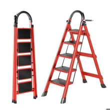 Seven Comfort-Escabeau 5 marches-Pliant-Stabilité et sécurité optimales-chargé 150KG-En Acier-Rouge
