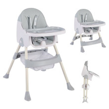 K IKIDO Cadeira alta para bebê 2 em 1 - K IKIDO - Evolutiva - Dobrável - Ajustável - De 6 meses a 3 anos (15KG) - cinza