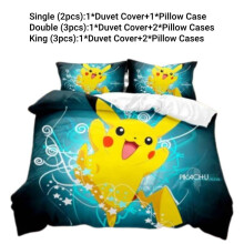 (Style A, King(240*200cm)) Pikachu Bedding Set Single Double King Duvet Cover Pillowcases Cartoon Kid Fans