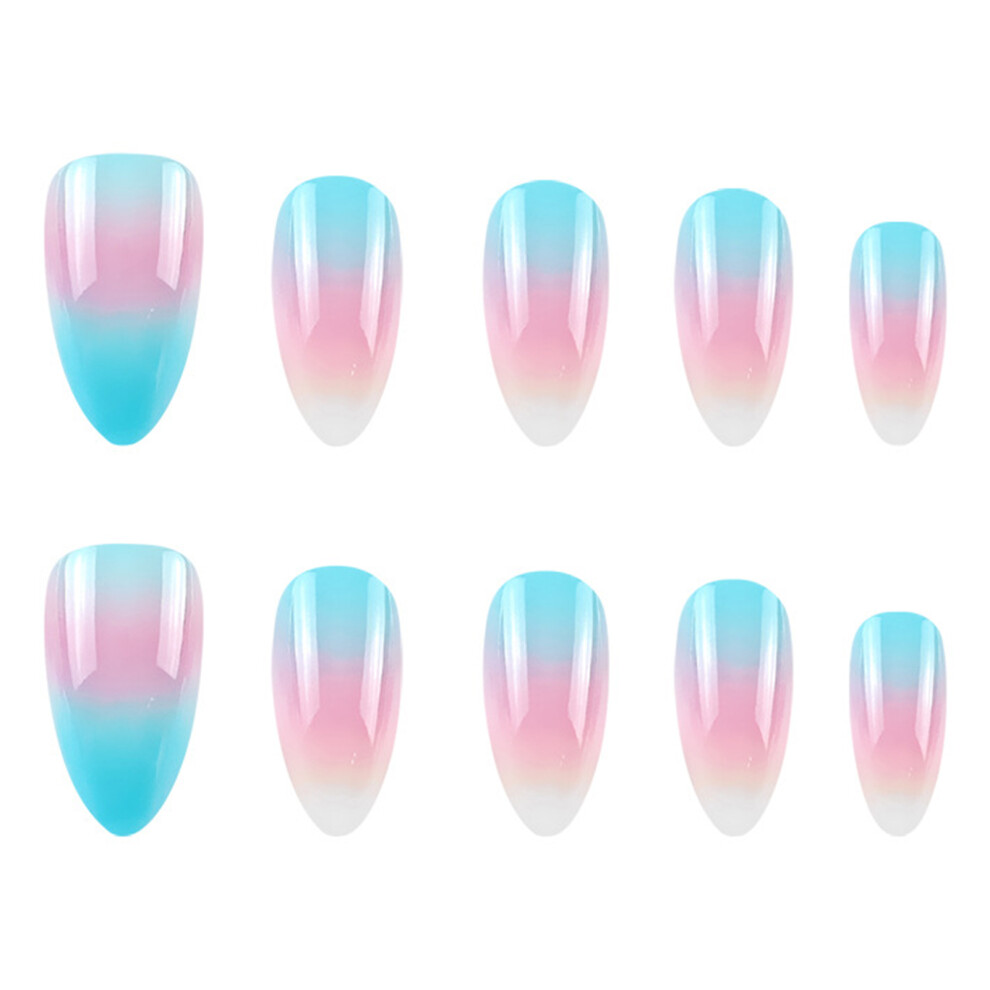 Roc-Electron 24Pcs Blue Pink Ombre Press On Nails