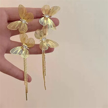 (Gold 2 Butterfly) Hypoallergenic Tassel Earrings for Women Party Wedding