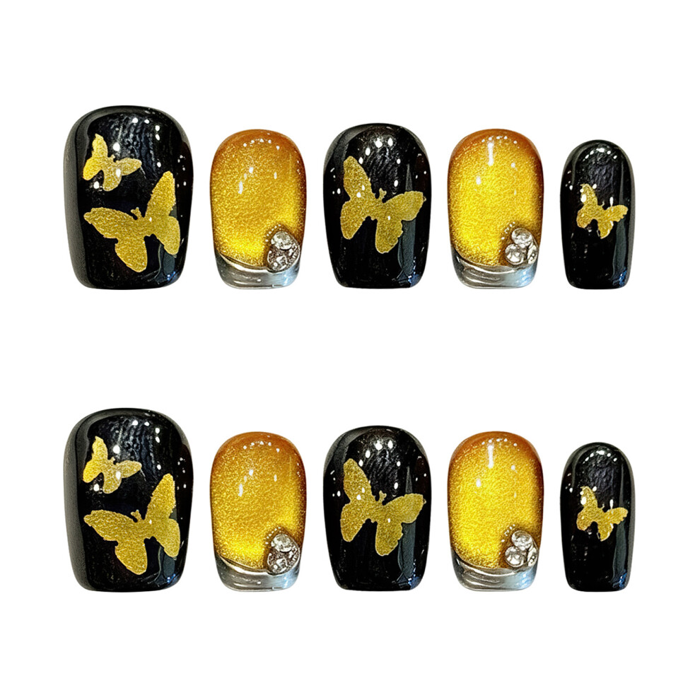 Roc-Electron (2926 Short Step, Xs) Butterfly Press-On Nails, 10Pcs Handmade Glossy Nail Stickers