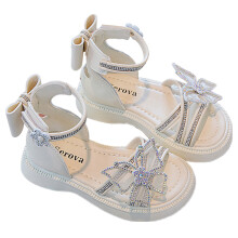 (Creamy White, 26) Girls Crystal Princess Sandals Glitter Rhinestones Party Princess Sandals for Party Wedding Flower Girls Shoes