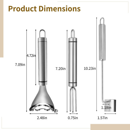 Stainless Steel Corn Tool Set, 3Piece Corn Cutter and Scraper with AntiSlip Fork for Easy Kernel Removal 1