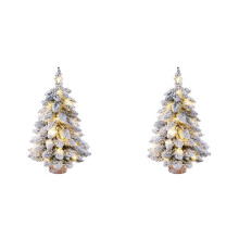 2X Sapin de Noël de Bureau, Sapin de Noël Artificiel Floqué de Neige,  Sapin de Noël avec Lampe et Base en Bois