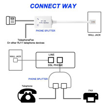 6Pcs DSL Filter Splitter ADSL Splitter for Phone  Male to 2 Female RJ11 6P4C/6P2C Telephone Modem Converter Adapter