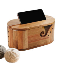Handmade Wooden Yarn Bowl with Lid for Knitting and Crocheting, Tangle DustProof Design