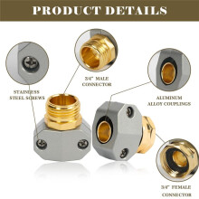 Kit Reparación Mangueras Jardín, 3 Juegos Reparación Extremos Mangueras Jardín Aleación Aluminio, Compatible con Conectores Manguera Jardín 5/8