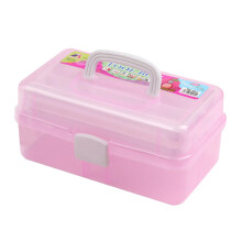 Portable Art Storage Box Pink Craft Organizer with Handle for Sewing Painting Fishing Supplies