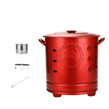 Stainless Steel Burn Barrel Outdoor Incinerator with Spark Cover and Mesh Grill Rack, Red Medium