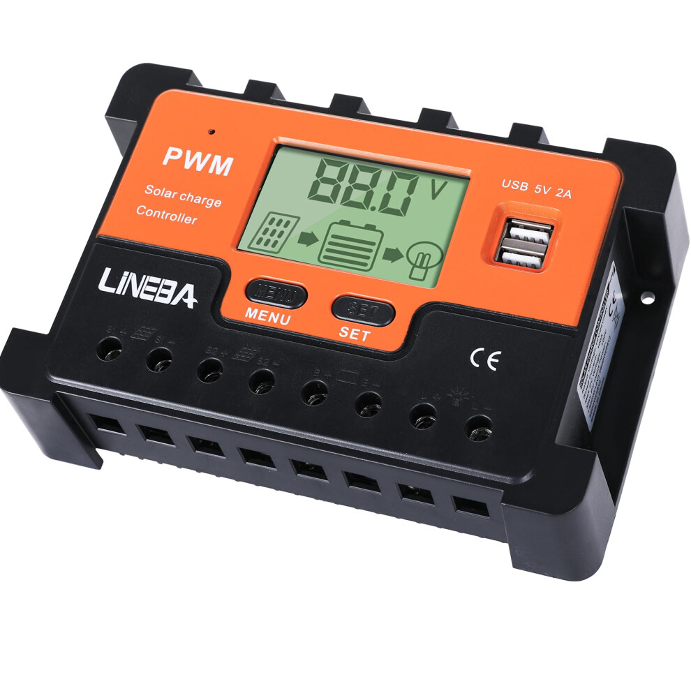 100A Pwm Solar Charge Controller With Lcd, Dual Usb, 12V/24V/48V Battery Regulator, Auto Voltage Detection, Fast Charging 9053599717966