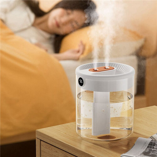 2X  Air Humidifier 2L Capacity Double Nozzle with LCD Humidity Display Essential Oil Diffuser Portable USB,White 2