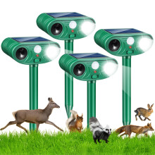 Solar Ultrasonic Animal Repellent Outdoor 4 Pack with Motion Sensor Flash Light for Garden Yard