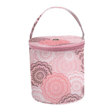 Yarn Storage Bag Barrel Style with Handle, Pink Knitting Project Bag for Travel and Crochet Supplies