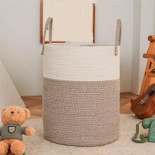 Cesto para Roupa Suja de Tecido, Caixa de Armazenamento de Corda de Algodão para Cobertores, Brinquedos e Roupas, Cesto de Roupa Suja de Corda