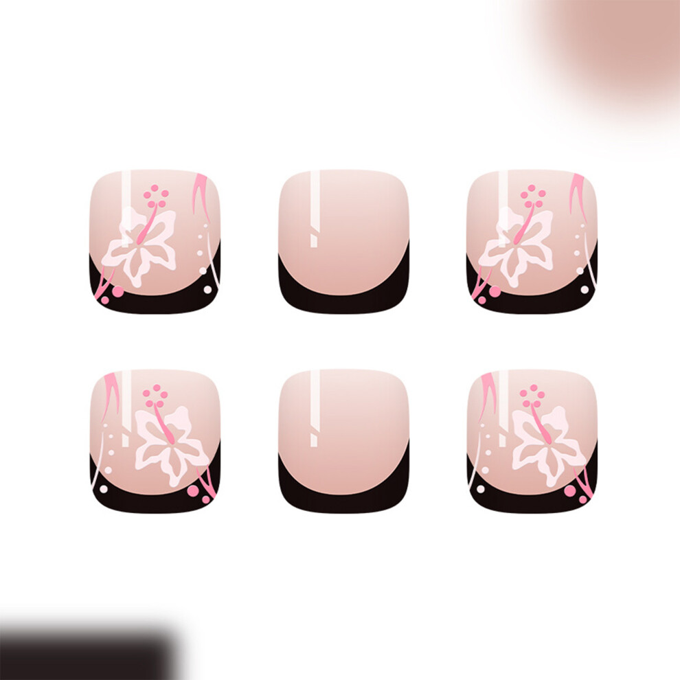 Hue-Grain 24Pcs Unbreakable Nude False Nails Black Tip