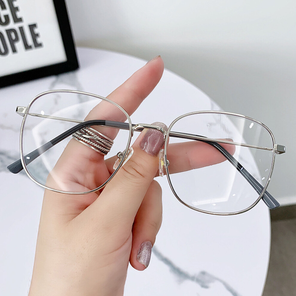 Creation-3C (Silver Frame, Myopia 300 Degrees) Trendy Anti-Blue Light Glasses - Couple & Student Style