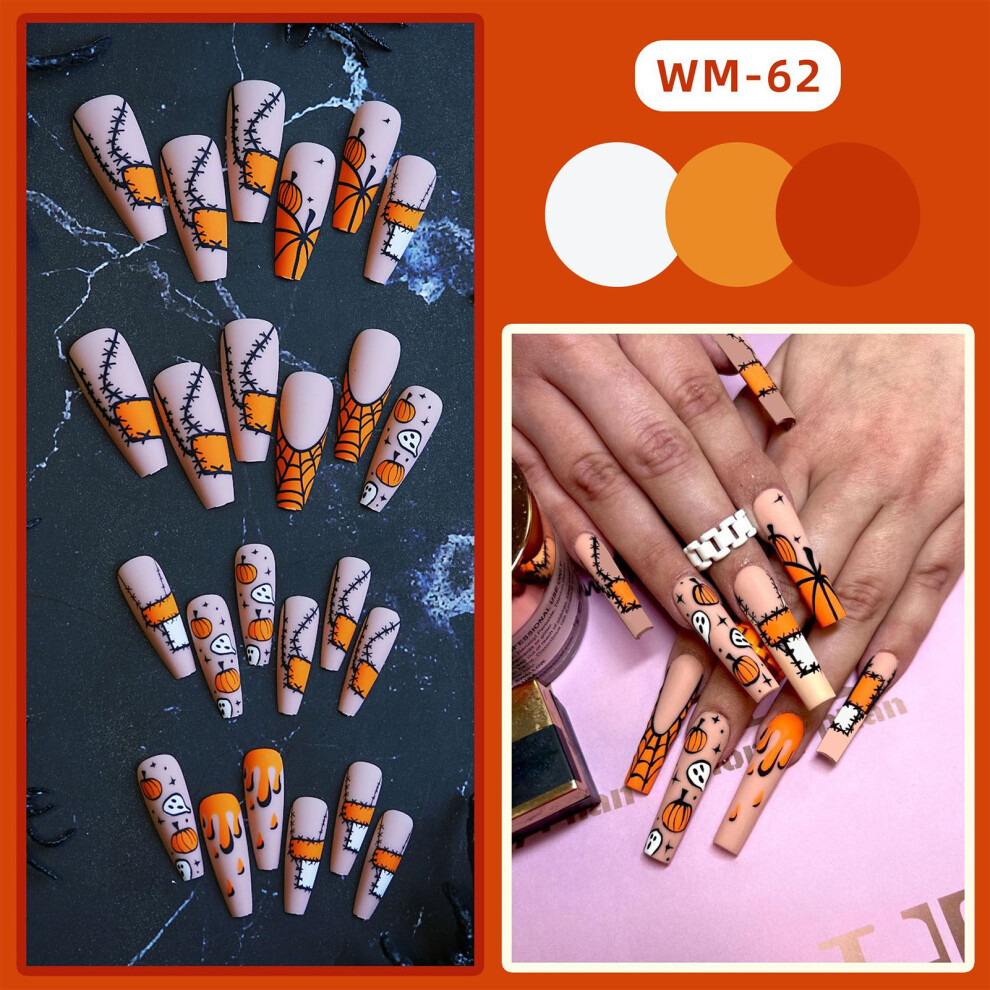 Dachuang Beauty (Jelly Glue Model) Halloween Ghost Pumpkin Fake Nails - Smooth Edge