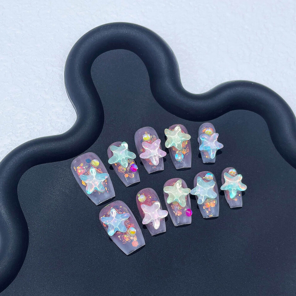 Penghui-Toys (Xs) Pink Smudging Fake Nails With Stars Natural Unbreakable Nail Simple Wear For Manicure Lovers And Beauty Bloggers